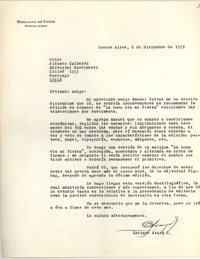 [Carta] 1976 dic. 06, Buenos Aires, Argentina [a] Alfonso Calderón, Santiago, Chile