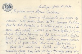 [Carta] 1970 julio, Santiago, Chile [a] Alfonso Calderón