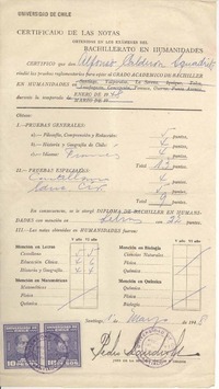 [Certificado] 1948 mar. 01, Santiago, Chile [de] Alfonso Calderón