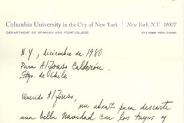 [Carta] 1980 diciembre, Nueva York, Estados Unidos [a] Alfonso Calderón, Santiago, Chile