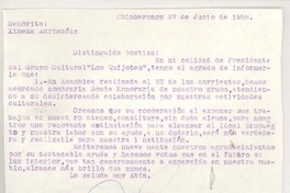 [Carta] 1958 jun. 27, Chimbarongo, Chile [a] Ximena Adriazola