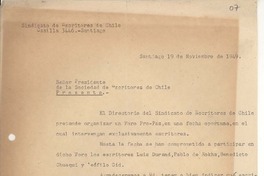 [Carta] 1949 nov. 19, Santiago, Chile [a] Carlos Préndez Saldías