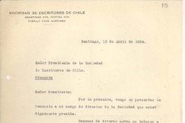 [Carta] 1954 abr. 15, Santiago, Chile [a] Carlos Préndez Saldías