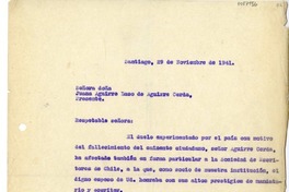 [carta] 1941 noviembre 29, Santiago, Chile [a] Juana Aguirre Luco