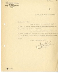 [Carta] 1942 marzo 31, Santiago, Chile [a] [un socio de la Sociedad de Escritores de Chile]