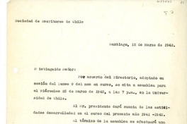 [carta] 1942 marzo 12, Santiago, Chile [a los] Socios de la Sociedad de Escritores de Chile