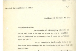 [carta] 1942 marzo 12, Santiago, Chile [a los] Socios de la Sociedad de Escritores de Chile