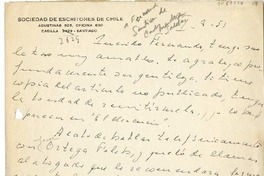 [Carta] 1951 agosto 1, Santiago, Chile [a] Fernando Santiván