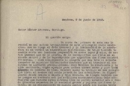 [Carta] 1948 junio 9, Mendoza, Argentina [a] Hector Aravena, Santiago, [Chile]