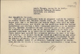 [Carta] 1947 marzo 24, Bahía Blanca, Argentina [a] Reverendo Hermano Director del Instituto San Martín, Curico, [Chile]