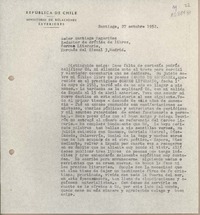 [Carta] 1952 octubre 27, Santiago, Chile [a] Santiago Magariños, Madrid, España