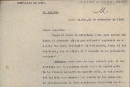 [Oficio consular N°427232] 1946 noviembre 30, Bahía Blanca, Argentina [al] Sr. Ministro de Relaciones Exteriores
