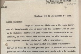 [Oficio consular N°48298] 1948 septiembre 30, Mendoza, Argentina [al] Sr. Ministro de Relaciones Exteriores