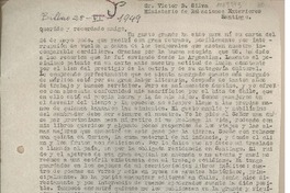 [Carta] 1949 junio 28, Bilbao, España [a] Victor Domingo Silva, Ministerio de Relaciones Exteriores, Santiago, [Chile]