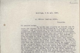 [Carta] 1951 septiembre 6, Santiago, Chile [a] Victor Domingo Silva