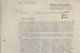 [Carta] 1950 enero 18, Bilbao, España [al] Sr. Ministro de Relaciones Exteriores, Chile