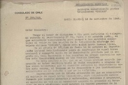 [Oficio N° 398206] 1948 noviembre 16, Bahía Blanca, Argentina [al] Sr. Ministro de Relaciones Exteriores, Chile