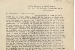 [Carta] 1947 abril 4, Bahía Blanca, Argentina [a] José M. Imbert, Valparaíso [Chile]