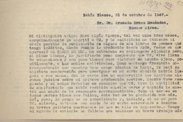 [Carta] 1947 octubre 31, Bahía Blanca, Argentina [a] Armando Braun Menéndez, Buenos Aires