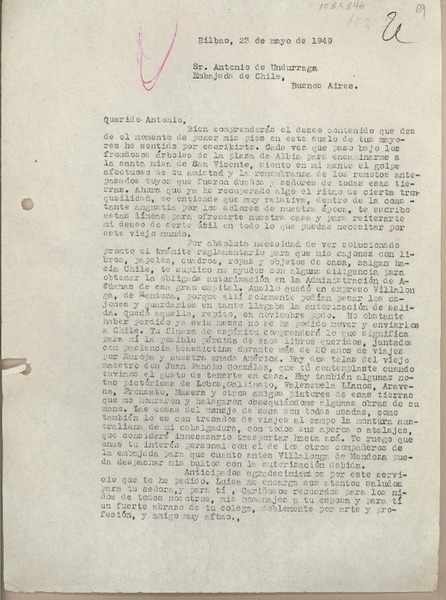 [Carta] 1949 mayo 23, Bilbao, España [a] Antonio de Undurraga, Buenos Aires