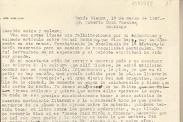 [Carta] 1947 marzo 18, Bahía Blanca, Argentina [a] Roberto Meza Fuentes, Santiago [Chile]