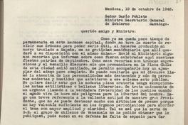 [Carta] 1948 octubre 19, Mendoza, Argentina [a] Darío Poblete, Santiago [Chile]