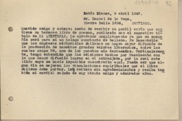 [Carta] 1947 abril 9, Bahía Blanca, Argentina [a] Daniel de la Vega, Santiago [Chile]