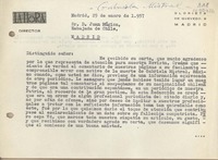[Carta] 1957 enero 29, Madrid, España [a] Juan Mujica de la Fuente