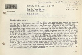 [Carta] 1957 enero 29, Madrid, España [a] Juan Mujica de la Fuente