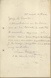 [Carta] 1936 abril 3, San Remo, Italia [a] Juan Mujica de la Fuente