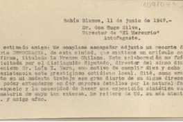 [Carta] 1947 jnio 11, Bahía Blanca, Argentina [a] Hugo Silva, Antofagasta, Chile