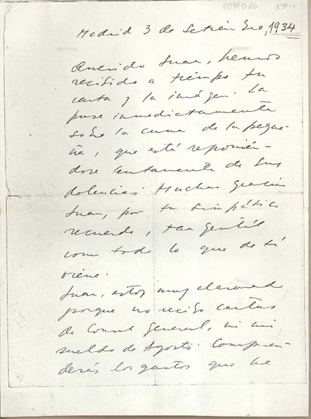 [Carta] 1934 septiembre 3, Madrid, España [a] Juan Mujica de la Fuente