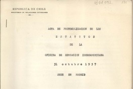 Acta de protocolización de los estatutos de la Oficina de Educación Iberoamericana.