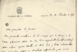 [Carta] 1933 septiembre 10, Segovia, España [a] Juan Mujica