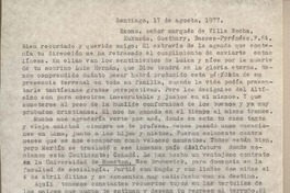 [Carta] 1977 agosto 17, Santiago, Chile [a] Marqués de Villa Rocha