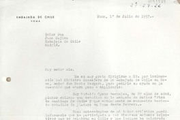 [Carta] 1957 julio 1, Roma, Italia [a] Juan Mujica de la Fuente