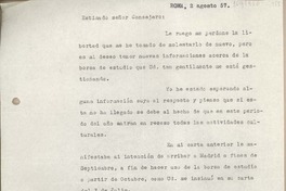 [Carta] 1957 agosto 2, Roma, Italia [a] Juan Mujica de la Fuente