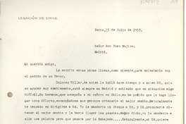 [Carta] 1957 julio 15, Berna, Suiza [a] Juan Mujica de la Fuente