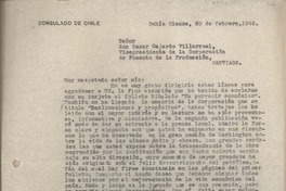[Carta] 1946 febrero 20, Bahía Blanca, Argentina [a] Oscar Gajardo Villarroel
