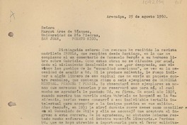 [Carta] 1960 agosto 25, Arequipa, Perú [a] Margot Arce, San Juan, Puerto Rico