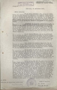 [Oficio consular N°26177] 1962 septiembre 21, Arequipa, Perú [al] Ministro de Relaciones Exteriores, Santiago, Chile