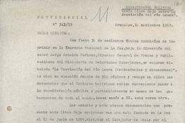 [Oficio consular N°34319] 1962 noviembre 10, Arequipa, Perú [al] Ministro de Relaciones Exteriores, Santiago, Chile