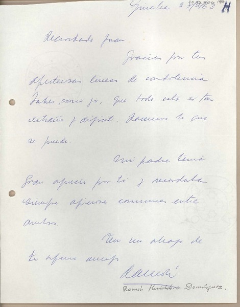 [Carta] 1963 febrero 27, Ginebra, Suiza [a] Juan Mujica, Lima, Perú