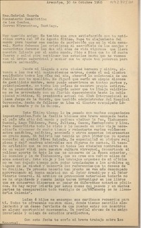 [Carta] 1960 octubre 30, Arequipa, Perú [a] Gabriel Guarda, Santiago, Chile