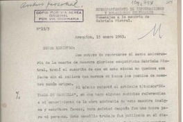 [Oficio Consular N°155] 1963 enero 15, Arequipa, Perú [a] Ministro de Relaciones Exteriores, Santiago, Chile