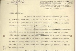 [Oficio Consular N°207142] 1963 octubre 25, Lima, Perú [al] Ministro de Relaciones Exteriores, Santiago, Chile