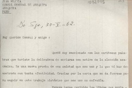 [Carta] 1962 mayo 30, Santiago, Chile [a] Juan Mujica, Arequipa, Perú