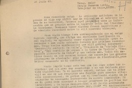 [Carta] 1963 julio 12, Arequipa, Perú [a] Sergio Huneeus Lavín, Quito, Ecuador