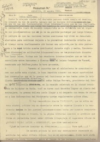 [Oficio Consular N°22712] 1962 agosto 20, Arequipa, Perú [al] Ministro de Relaciones Exteriores, Santiago, Chile