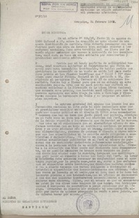 [Oficio Consular N°3710] 1962 febrero 24, Arequipa, Perú [al] Ministro de Relaciones Exteriores, Santiago, Chile